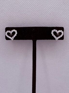 Sterling Silver CZ Open Heart Stud Earrings Delicate 1/2” Sparkling
